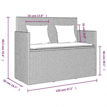 Gartenbank mit Kissen Braun Poly Rattan