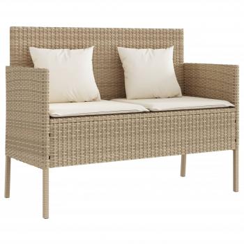 Gartenbank mit Kissen Beige Poly Rattan