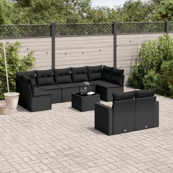 ARDEBO.de - 10-tlg. Garten-Sofagarnitur mit Kissen Schwarz Poly Rattan
