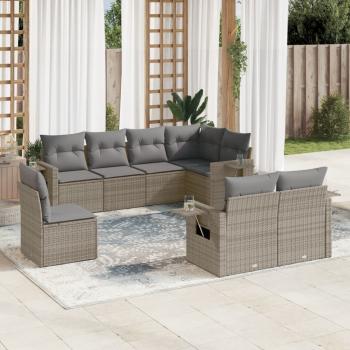 ARDEBO.de - 8-tlg. Garten-Sofagarnitur mit Kissen Grau Poly Rattan