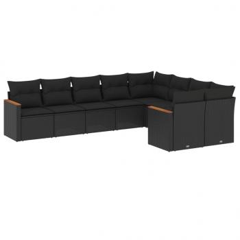 9-tlg. Garten-Sofagarnitur mit Kissen Schwarz Poly Rattan