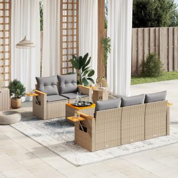 ARDEBO.de - 6-tlg. Garten-Sofagarnitur mit Kissen Beige Poly Rattan