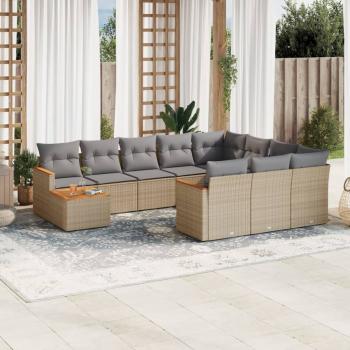 ARDEBO.de - 11-tlg. Garten-Sofagarnitur mit Kissen Beige Poly Rattan