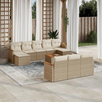 ARDEBO.de - 11-tlg. Garten-Sofagarnitur mit Kissen Beige Poly Rattan