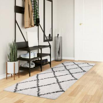 ARDEBO.de - Teppich Shaggy Hochflor Modern Creme und Schwarz 80x250 cm