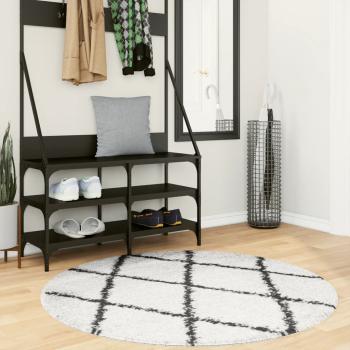 ARDEBO.de - Teppich Shaggy Hochflor Modern Creme und Schwarz Ø 120 cm