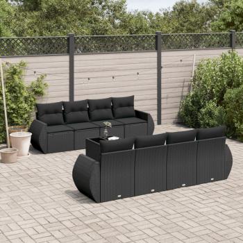 ARDEBO.de - 9-tlg. Garten-Sofagarnitur mit Kissen Schwarz Poly Rattan