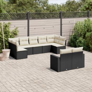 ARDEBO.de - 9-tlg. Garten-Sofagarnitur mit Kissen Schwarz Poly Rattan