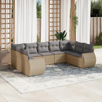 ARDEBO.de - 9-tlg. Garten-Sofagarnitur mit Kissen Beige Poly Rattan
