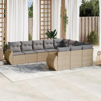 ARDEBO.de - 10-tlg. Garten-Sofagarnitur mit Kissen Beige Poly Rattan