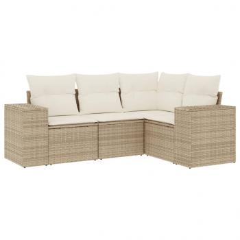 4-tlg. Garten-Sofagarnitur mit Kissen Beige Poly Rattan