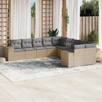 ARDEBO.de - 10-tlg. Garten-Sofagarnitur mit Kissen Beige Poly Rattan