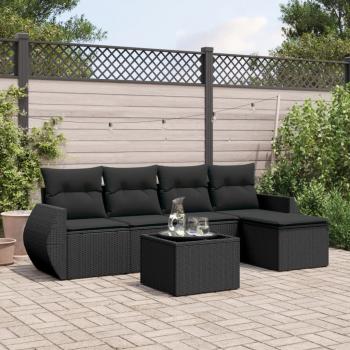 ARDEBO.de - 6-tlg. Garten-Sofagarnitur mit Kissen Schwarz Poly Rattan