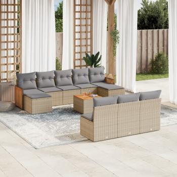 ARDEBO.de - 11-tlg. Garten-Sofagarnitur mit Kissen Beige Poly Rattan