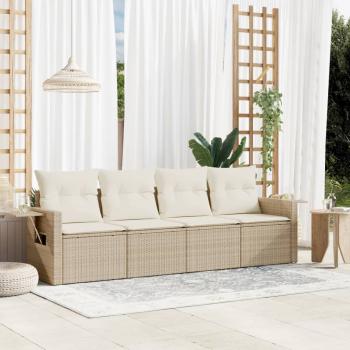 ARDEBO.de - 4-tlg. Garten-Sofagarnitur mit Kissen Beige Poly Rattan