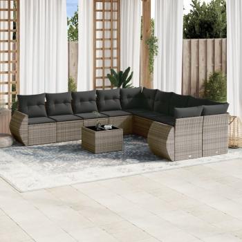 ARDEBO.de - 11-tlg. Garten-Sofagarnitur mit Kissen Grau Poly Rattan