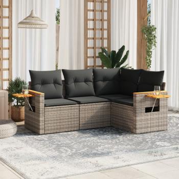 ARDEBO.de - 4-tlg. Garten-Sofagarnitur mit Kissen Grau Poly Rattan