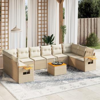 ARDEBO.de - 11-tlg. Garten-Sofagarnitur mit Kissen Beige Poly Rattan
