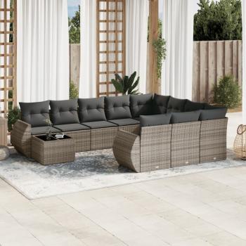 ARDEBO.de - 11-tlg. Garten-Sofagarnitur mit Kissen Grau Poly Rattan
