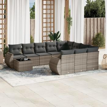 ARDEBO.de - 11-tlg. Garten-Sofagarnitur mit Kissen Grau Poly Rattan