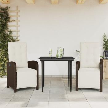 ARDEBO.de - 3-tlg. Bistro-Set mit Kissen Braun Poly Rattan