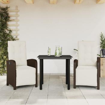 ARDEBO.de - 3-tlg. Bistro-Set mit Kissen Braun Poly Rattan