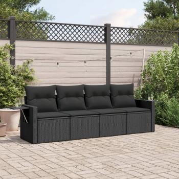 ARDEBO.de - 4-tlg. Garten-Sofagarnitur mit Kissen Schwarz Poly Rattan
