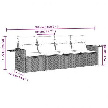 4-tlg. Garten-Sofagarnitur mit Kissen Schwarz Poly Rattan