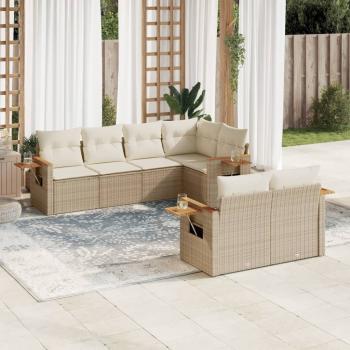 ARDEBO.de - 7-tlg. Garten-Sofagarnitur mit Kissen Beige Poly Rattan