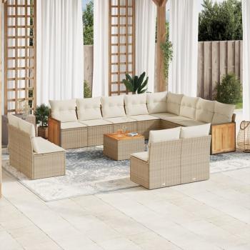 ARDEBO.de - 13-tlg. Garten-Sofagarnitur mit Kissen Beige Poly Rattan