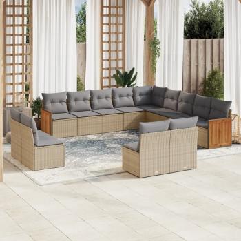 ARDEBO.de - 13-tlg. Garten-Sofagarnitur mit Kissen Beige Poly Rattan