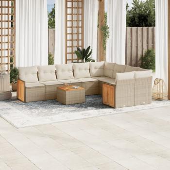 ARDEBO.de - 10-tlg. Garten-Sofagarnitur mit Kissen Beige Poly Rattan