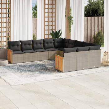 ARDEBO.de - 11-tlg. Garten-Sofagarnitur mit Kissen Grau Poly Rattan