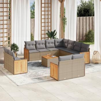 ARDEBO.de - 12-tlg. Garten-Sofagarnitur mit Kissen Beige Poly Rattan