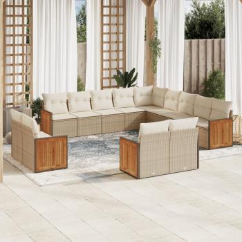ARDEBO.de - 13-tlg. Garten-Sofagarnitur mit Kissen Beige Poly Rattan