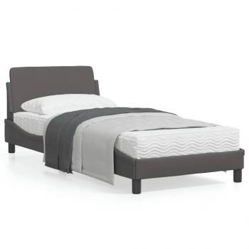ARDEBO.de - Bettgestell mit Kopfteil Grau 90x200 cm Kunstleder