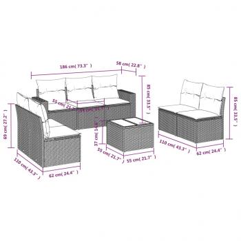 8-tlg. Garten-Sofagarnitur mit Kissen Schwarz Poly Rattan