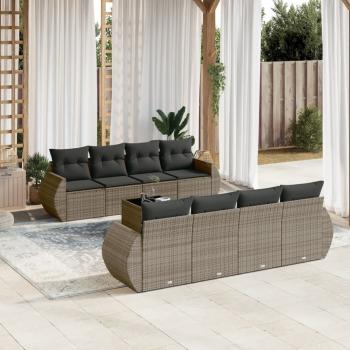 ARDEBO.de - 9-tlg. Garten-Sofagarnitur mit Kissen Grau Poly Rattan