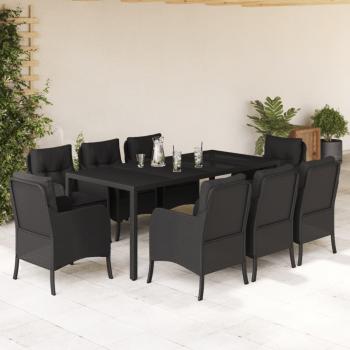 ARDEBO.de - 9-tlg. Garten-Essgruppe mit Kissen Schwarz Poly Rattan