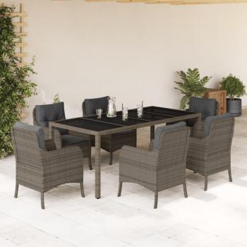 ARDEBO.de - 7-tlg. Garten-Essgruppe mit Kissen Grau Poly Rattan