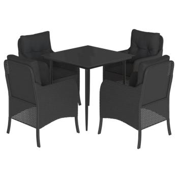 5-tlg. Garten-Essgruppe mit Kissen Schwarz Poly Rattan
