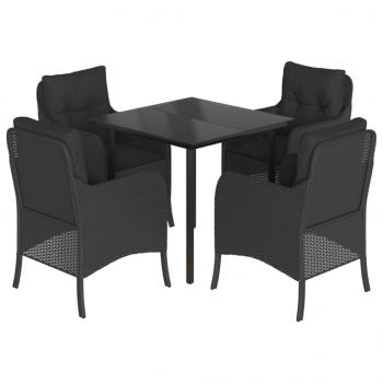 5-tlg. Garten-Essgruppe mit Kissen Schwarz Poly Rattan