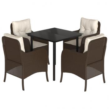 5-tlg. Garten-Essgruppe mit Kissen Braun Poly Rattan