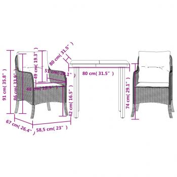 5-tlg. Garten-Essgruppe mit Kissen Braun Poly Rattan