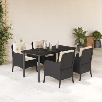 ARDEBO.de - 5-tlg. Garten-Essgruppe mit Kissen Schwarz Poly Rattan