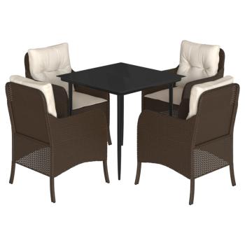 5-tlg. Garten-Essgruppe mit Kissen Braun Poly Rattan