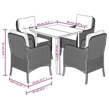 5-tlg. Garten-Essgruppe mit Kissen Braun Poly Rattan