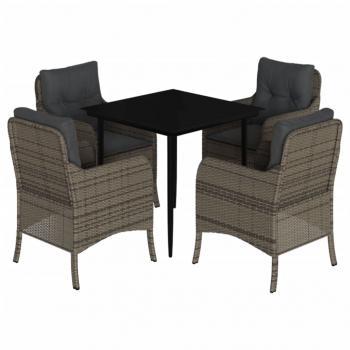5-tlg. Garten-Essgruppe mit Kissen Grau Poly Rattan