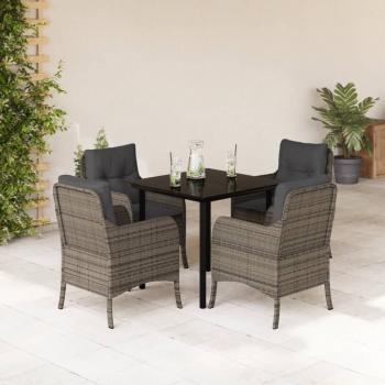 ARDEBO.de - 5-tlg. Garten-Essgruppe mit Kissen Grau Poly Rattan