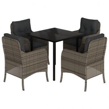 5-tlg. Garten-Essgruppe mit Kissen Grau Poly Rattan